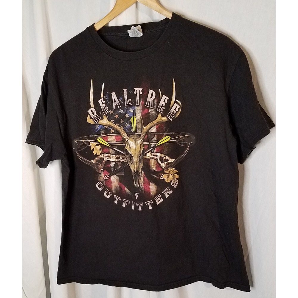 Realtree Outfitters‎ Shirt Men's Large Black Short Sleeve Bow Hunting Deer Skull
